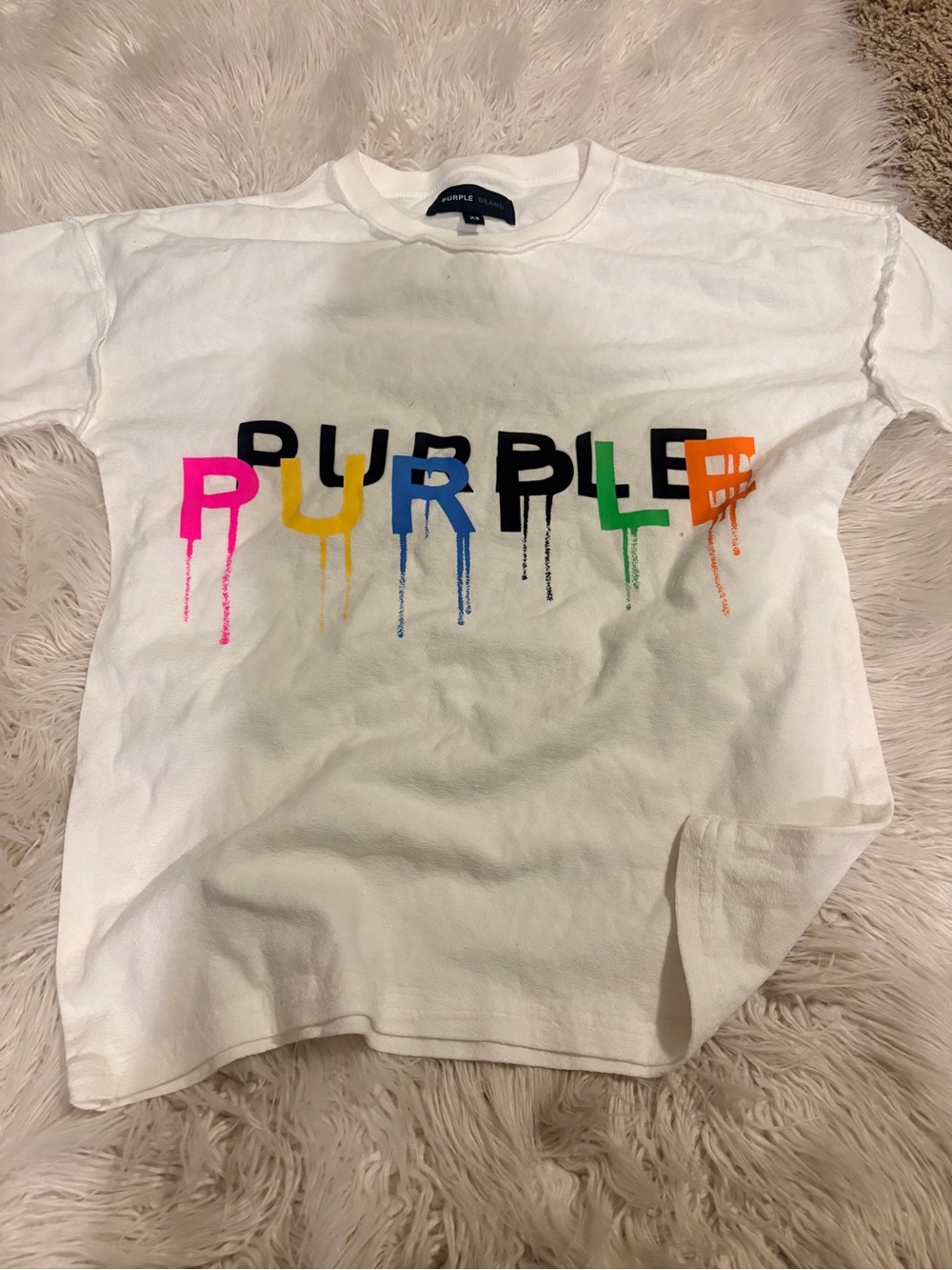 White Kids Graphic Tee with Rainbow Drip 'PURPLE' Print